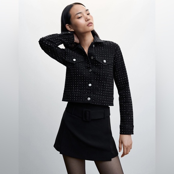 NWT Black Denim jacket with rhinestones - Picture 1 of 12